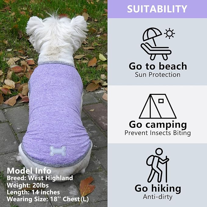 KYEESE 2 Pack Dog Shirts Quick Dry Soft Stretchy Dog T-Shirts with Reflective Label Tank Top Sleeveless Vest Sun Protection Dog Clothes for Small Dogs