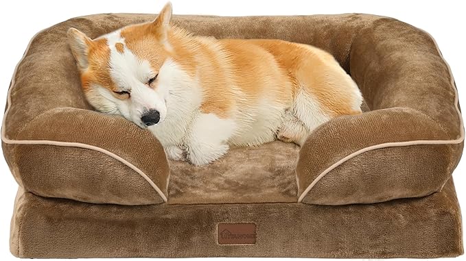 YITAHOME Medium Dog Beds, Orthopedic Memory Foam Dog Sofa Bed for Comfortable Sleep with Removable Cover, Waterproof Lining and Anti-Slip Bottom, Brown