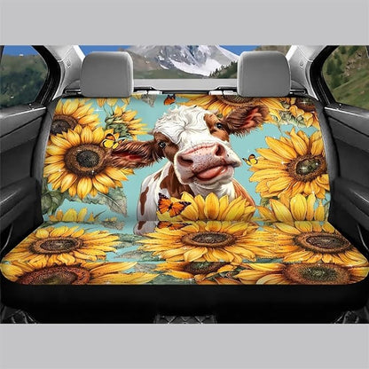 WELLFLYHOM Sunflower Cow Car Accessories Bench Seat Cover 2
