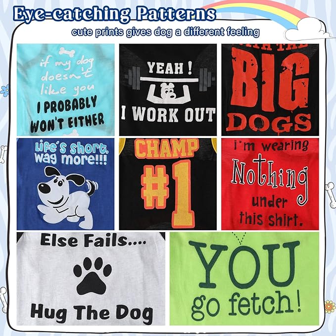 8 Pieces Dog Shirts Pet Printed Clothes with Funny Letters Summer T Cool Puppy Breathable Outfit Soft Sweatshirt for Dogs Cats (Cute Pattern