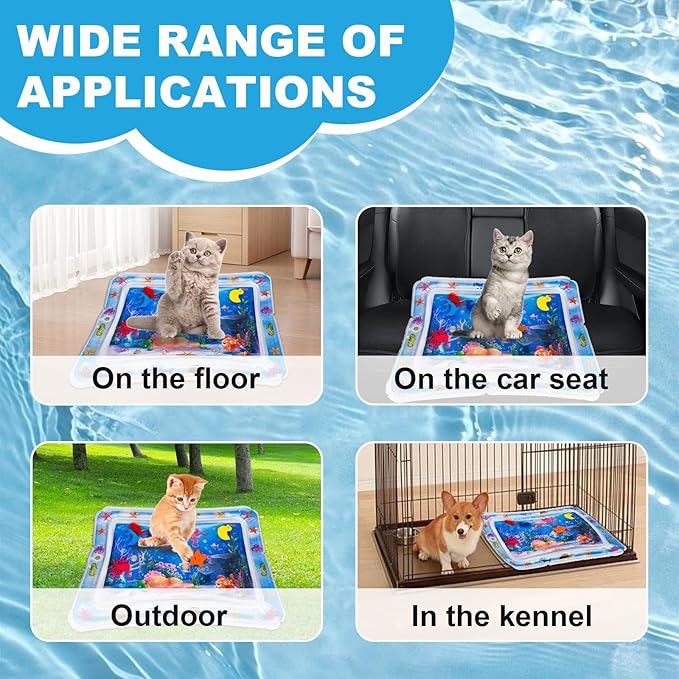 Cat Water Mat, Water Sensory Play Mat for Cats, Thickened Water Cat Mat, Pet Interactive Toys for Cats Dogs Indoor (Square)