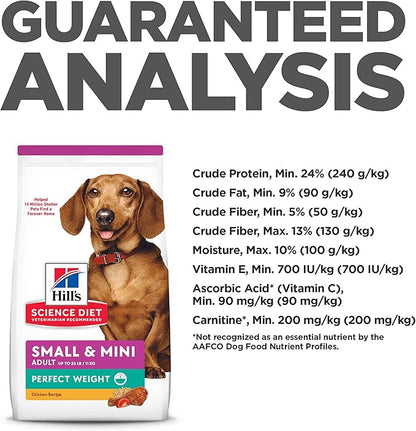 Hill's Science Diet Perfect Weight, Adult 1-6, Small & Mini Breeds Weight Management Support, Dry Dog Food, Chicken Recipe, 12.5 lb Bag