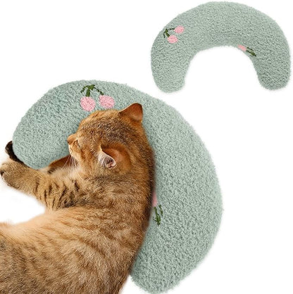 Dog Pillow Bed, Cat Calming Pillow, Dog Neck Pillow for Joint Relief Sleeping, Ultra Soft Half Donut Cuddler, Pillow Pet for Upper Spine Support, Doggy/Kitten Pillow Training Toy, Green