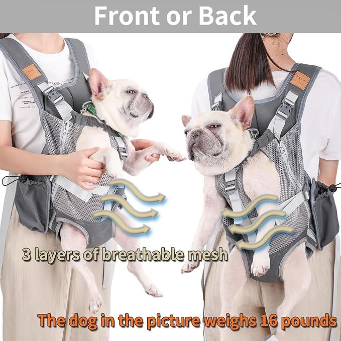 Dog Carrier Backpack - Legs Out Front Facing Pet Carrier Backpack for Small Medium Dogs, Hands-Free Dog Front Carrier, Easy-fit Adjustable Dog Carrying Backpack for Walking Hiking Bike and Motorcycle