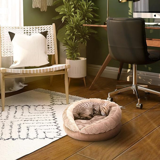 Plush High Sided Round Cuddler Pet Bed with Remove-able Bed Pad