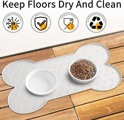 Dog Food Mat Anti-Slip Silicone Dog Bowl Mat Thicker Pet Placemat Waterproof Cat Feeder Pad with Raised Edge Puppy Kitten Feeding Mats Suitable Small Medium-Sized Dogs Cats Eating Tray