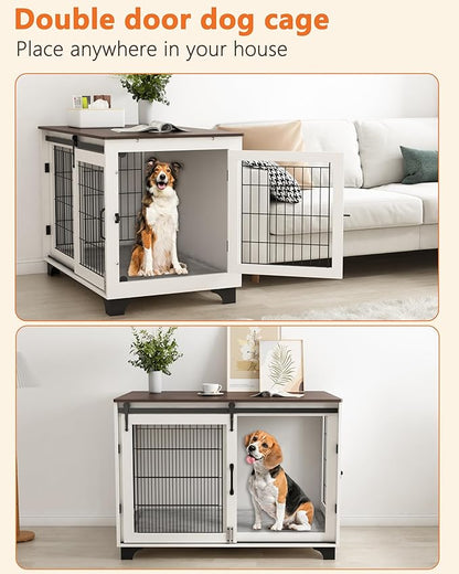 Piskyet Dog Crate Furniture Barn Door Dog Crate for Large Dogs Up to 80 lbs
