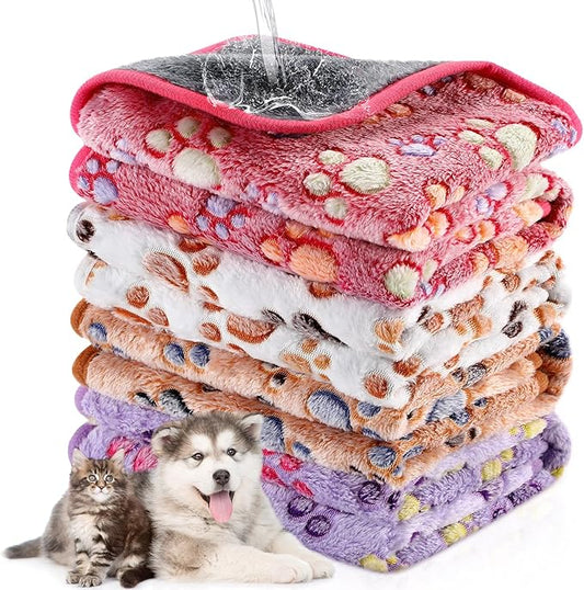 Panelee 4 Pcs Waterproof Dog Blankets Washable Puppy Blanket Paw Print Fleece Blanket for Small Medium pet Cat Whelping Warm Soft Sleep Mat Guinea Pig Cage Liners Blanket (36 x 36 Inch,Multicolor)