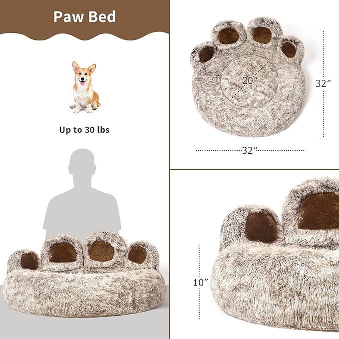 Jiupety Cute Round Calming Dog Bed of Paw Shape
