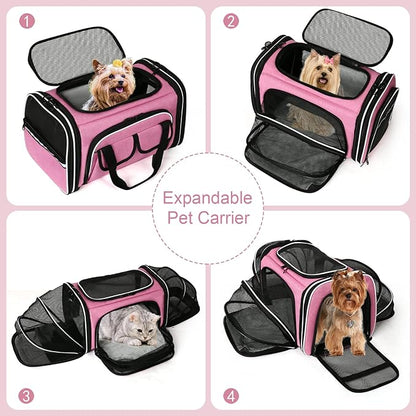 Estarer Soft Sided Pet Carrier Airline Approved, 4 Sides Expandable Collapsible Cat Carrier with Pockets & Removable Fleece Pad, Travel Carrier Bag for Cat Dog & Small Animals (Pink)