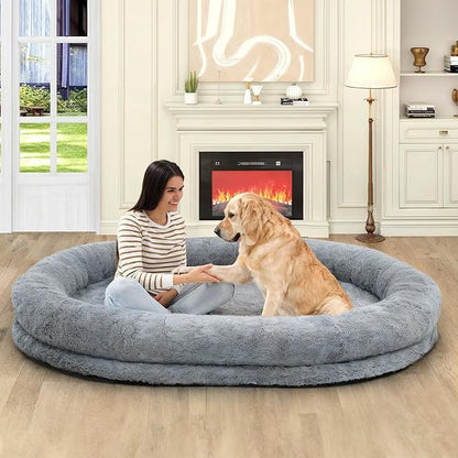 YITAHOME Human Dog Bed, 72"x48"x10" Dog Bed for Human Fits Adults and Pets, Napping Orthopedic Dog Bed with Portable Pocket, Light Gray