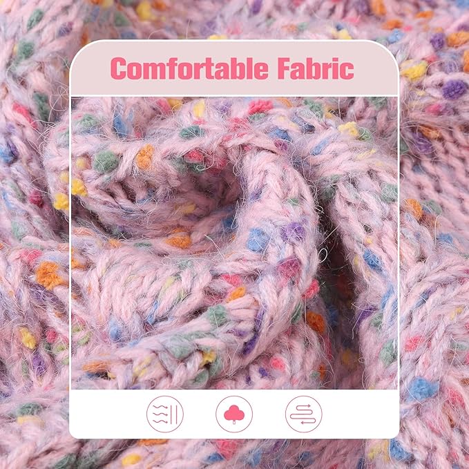 BEAUTYZOO Cable Knit Small Dog Sweater, Color Block with Fuzzy Thread Knitted Turtleneck Dog Knitwear with Dots in a Variety of Colors for Small Medium Dogs Fall Winter Dog Clothes, S Pink