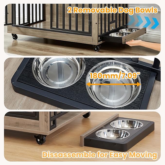 Rovibek Large Dog Crate 44 Inch, 2 Removable