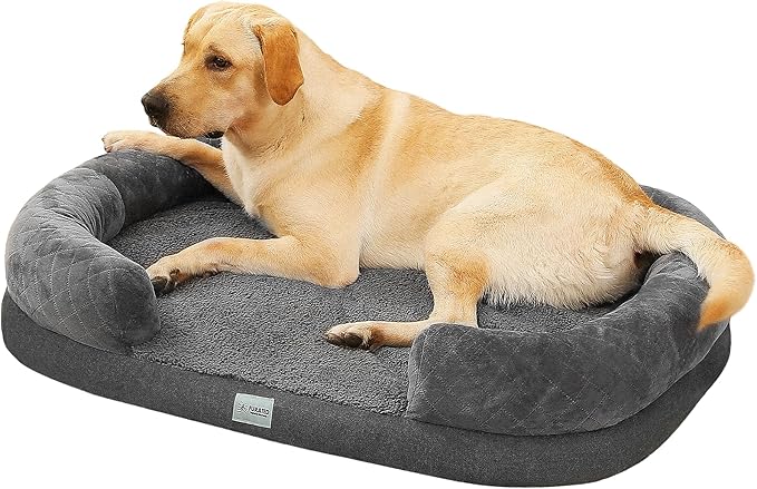 XXL Dog Beds for Extra Large Dogs, Orthopedic Dog Couch w/Removable Washable Cover and Egg-Crate Foam, for Dogs Up to 120 lbs, Quilted Suede C Chaise Dog Sofa w/Waterproof Lining