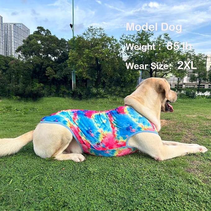 Dog Tie dye Sleeveless T Shirt Colorful Blue Printed Dogs Vest Shirt Pajamas Breathable Stretchy Summer Clothes for large Dog Boys Girls（X-Large,Blue）