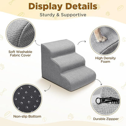 Gimars Extra Wide Sturdy 30D High Density Foam Dog Stairs for High Beds