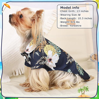 Dog Hawaiian Shirt Hawaii Style Summer Dog Clothes Boy Girl Breathable Cool Costume Beach Seaside Sweatshirt for Small Puppy Polo T-Shirt Pet Outfit (Black (5.5-7.7lb)-Chest15)