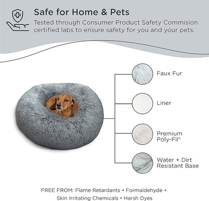 Best Friends by Sheri The Original Calming Donut Cat and Dog Bed in Shag Fur Gray 23"
