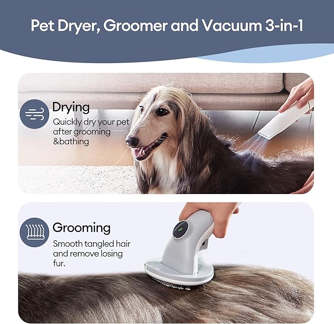 Ultenic Dog Grooming Vacuum & Pet Hair Dryer Combo for Shedding Grooming, 6 in1 Pet Vacuum Grooming Kit with 2L Dust Cup, Works for Dogs and Cats