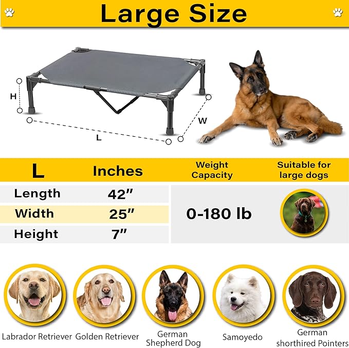 Elevated Dog Bed Raised Dog Bed Cot Bed Small Medium Large Dogs Outdoor Cooling Dog Bed Pet Cat Bed Breathable Mesh Washable (Large 42''L x 25''W)