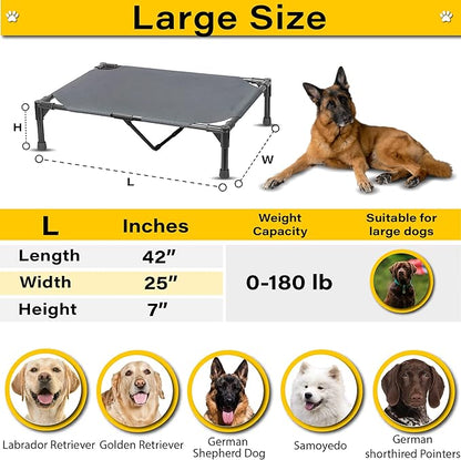 Elevated Dog Bed Raised Dog Bed Cot Bed Small Medium Large Dogs Outdoor Cooling Dog Bed Pet Cat Bed Breathable Mesh Washable (Large 42''L x 25''W)