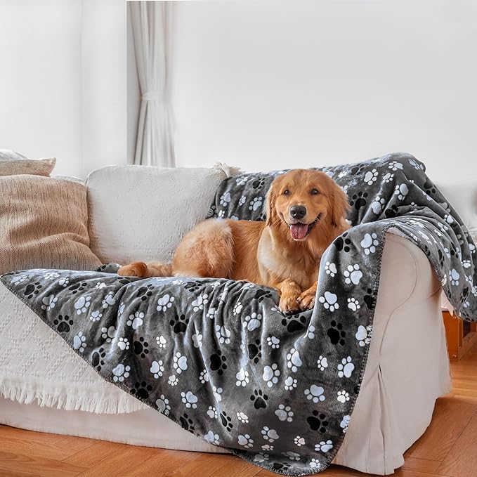 Waterproof Pet Blanket Dog Blankets, Pattern Printing Super Soft Warm Fluffy Facecloth Sofa Car Bed Protector, Urine Proof Washable Pet Blanket for Puppy Large Dogs & Cats(Dog paw153cm*203cm)