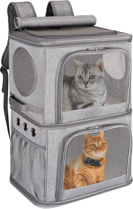 2-in-1 Extra Large Double Pet Carrier Backpack for Small Cats and Dogs, Portable Pet Travel Carrier, Super Ventilated Design, Ideal for Traveling/Hiking/Camping, XL