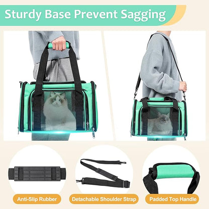 Cat Dog Carrier Up to 15 Lbs TSA Airline Approved Pet Carrier for Small Medium Cats Puppies Dog Carriers for Small Dogs Collapsible Soft Sided Cat Travel Carrier - Green 15.7"x10.2"x10.2"