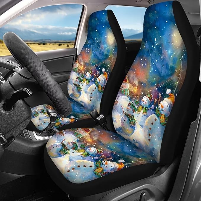 Merry Christmas Cute Snowman Universal Car Seat Covers 4 Pieces