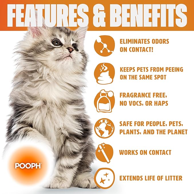 POOPH Kitty Spray - Odor Eliminator, 32oz - Dismantles Odors on a Molecular Basis, Cats, Freshener, Eliminator, Urine, Poop, Pee, Deodorizer, Fresh, Clean, Furniture, Potty, Safe - 2 Pack