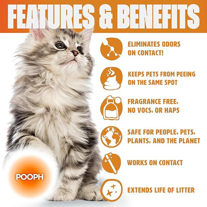 POOPH Kitty Spray - Odor Eliminator, 32oz - Dismantles Odors on a Molecular Basis, Cats, Freshener, Eliminator, Urine, Poop, Pee, Deodorizer, Fresh, Clean, Furniture, Potty, Safe - 2 Pack