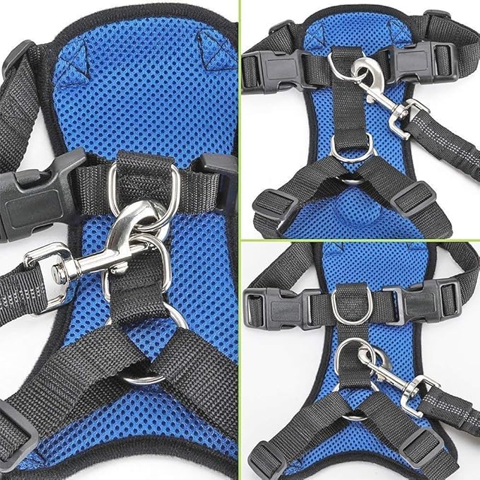 SlowTon Dog Seat Belt Harness for Car, Dog Car Harness Adjustable Mesh Breathable & Dog Seatbelt Safety Tether with Elastic Bungee for Small Medium Large Pets(Blue, Single Clip, XXS)