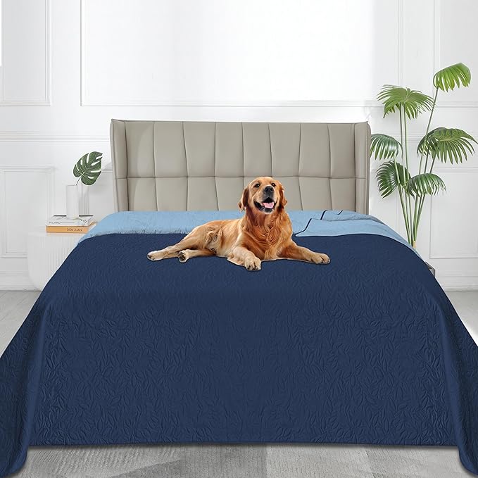 Easy-Going Waterproof Dog Bed Cover Reversible Leak Proof Pet Blanket Replacement Mat for Furniture Washable Couch Cover Sofa Cover for Dogs Cat(82x102 Inch, Dark Blue/Light Blue)