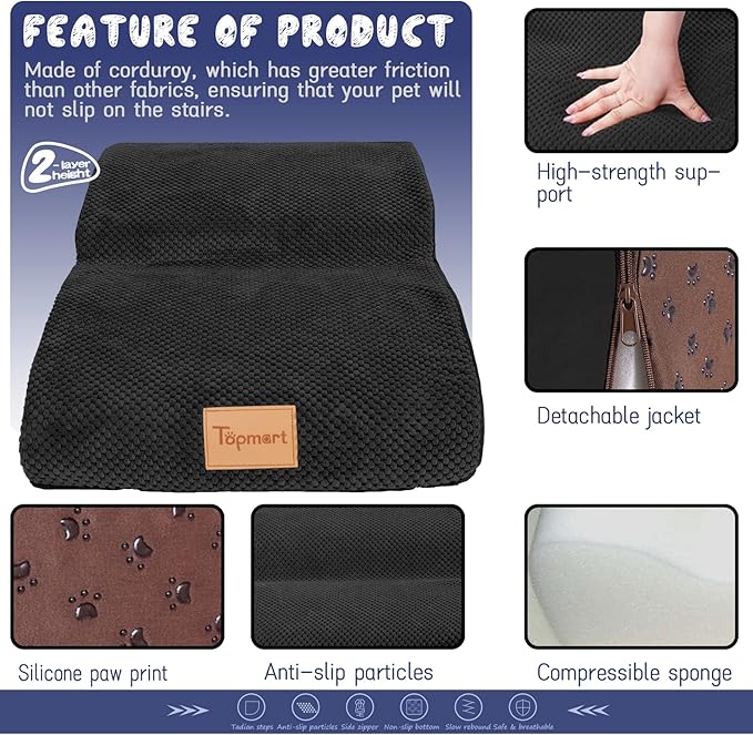 Topmart High Density Extended Foam Dog Ramp&Steps 2 Tiers 11.8" High,Non-Slip