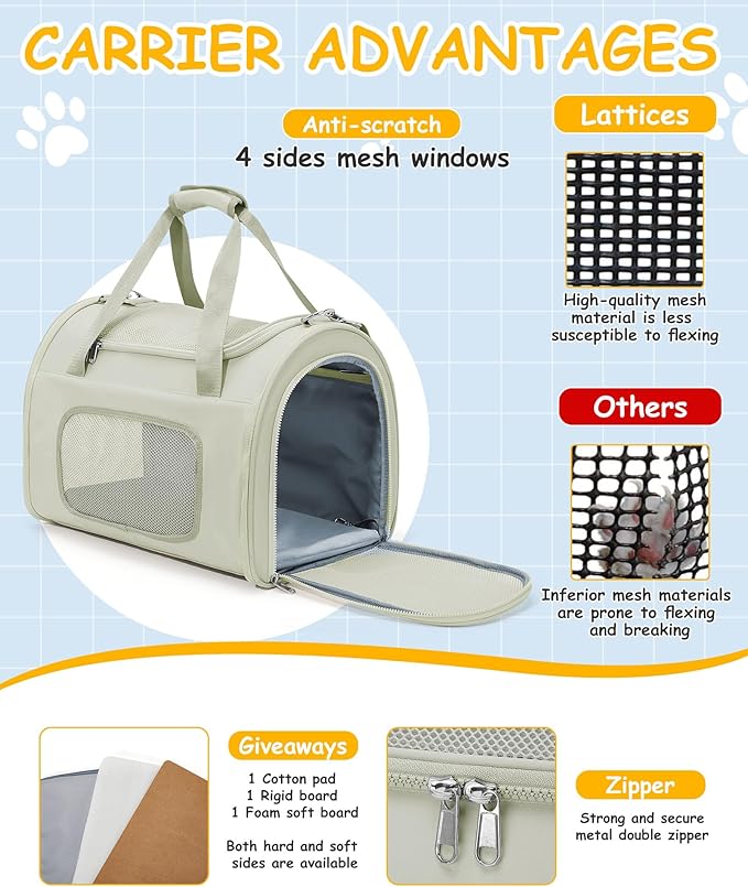 Cat Carrier Soft,Dog Carrier Airline Approved with Soft Sided,Dog Carriers for Small Dogs,Pet Carrier Holds up to 20lbs,Green