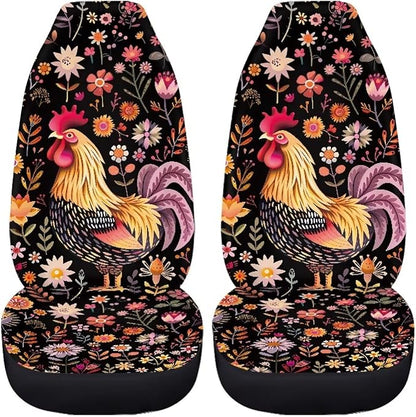Rooster Chicken Flower Car Seat Cover for Women Men