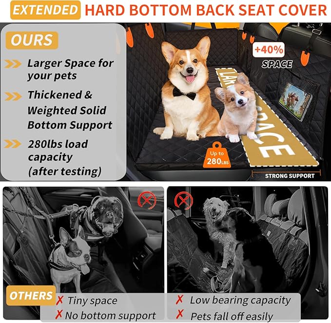 6-in-1 Hard Bottom Back Seat Extender for Dogs-Support 330lb, Sturdy Dog Hammock for Car, Waterproof Backseat Protector for Car, SUVs, Truck, Foldable Travel Accessories Camping Mattress Bed