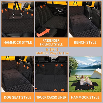 6-in-1 Hard Bottom Back Seat Extender for Dogs-Support 330lb, Sturdy Dog Hammock for Car, Waterproof Backseat Protector for Car, SUVs, Truck, Foldable Travel Accessories Camping Mattress Bed