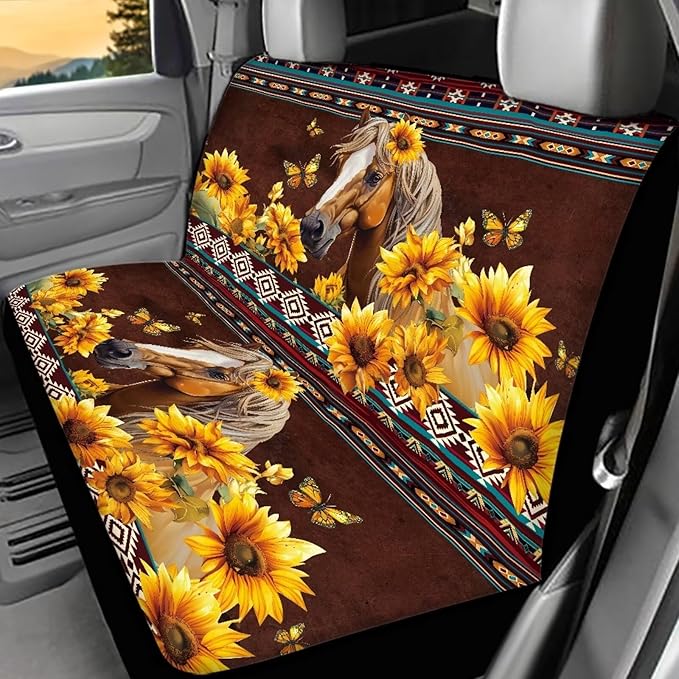AFPANQZ Horse Sunflower Car Rear Bench Protective Car