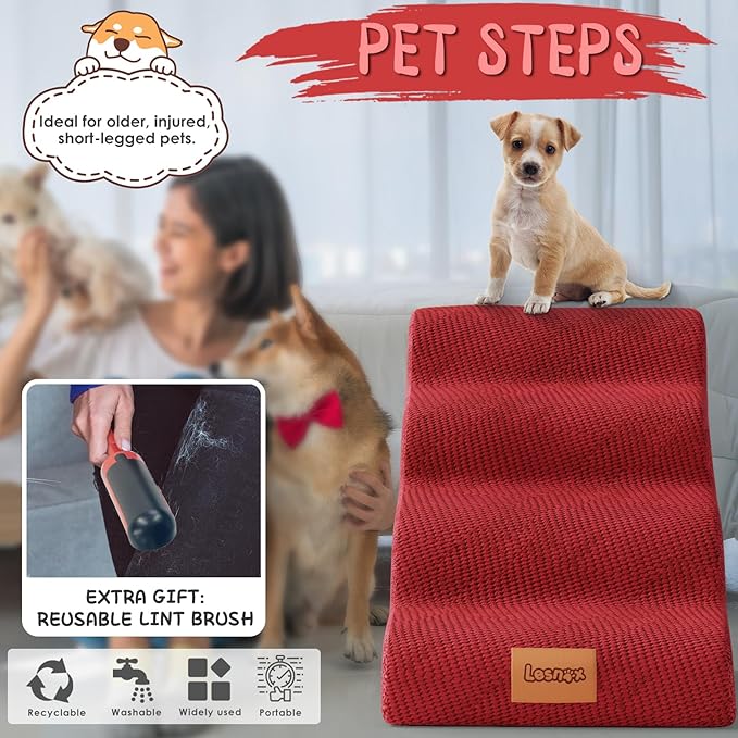Dog Stairs for Bed 4 Step, 30D Foam Old/Injured,20.1" H