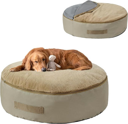 BALAPET Bean Bag Dog Bed Calming Dog Bed for Large Dogs with Removable Quilt Top & Washable Cover 30 inches Anti-Slip Round Fluffy Plush Dog Bed