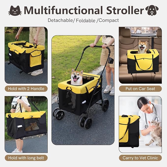Dog Stroller for Small Medium Dogs 2 Cats,Foldable 360 ̊