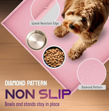 32x24x1” XL Dog Food Mat - All Purpose Silicone Pet Food Mat, Cat Litter Mat, Under Sink Mat - Raised Edges Dog Mat for Food and Water Prevent Spill, Waterproof Cat Food Mat Protect Floors