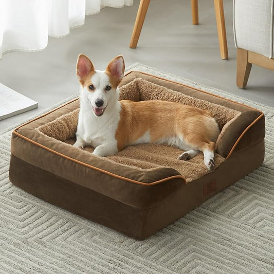 WNPETHOME Waterproof Dog Beds for Medium Dogs, Orthopedic Medium Dog Bed with Sides, Big Dog Couch Bed with Washable Removable Cover, Pet Bed Sofa with Non-Slip Bottom for Sleeping