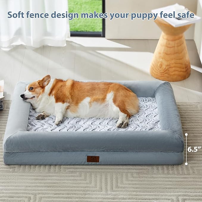 WNPETHOME Orthopedic Dog Beds for Large Dogs, Medium Waterproof Dog Couch with Removable Washable Cover & Anti-Slip Bottom, XL Dog Crate Bed with Sides