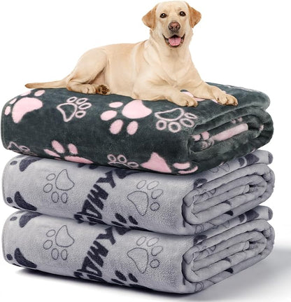 1 Pack 3 Blankets for Dogs, Dog Blankets for Large Dogs, Medium Dog Blanket Super Soft Fluffy Premium Fleece Pet Blanket Flannel Throw for Dog Puppy Cat Bone Paw Prints Blanket, Grey Pink, 41x31inch