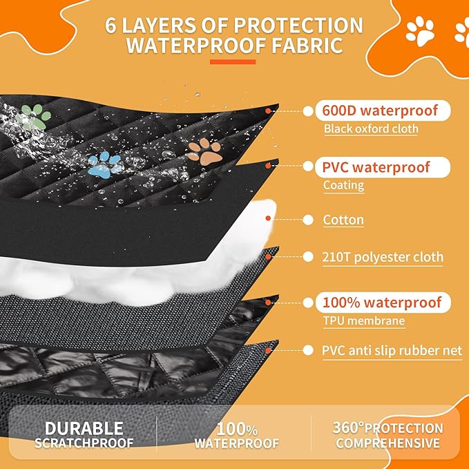 Dog Car Seat Cover for Back Seat 100% 600D 6-Layer
