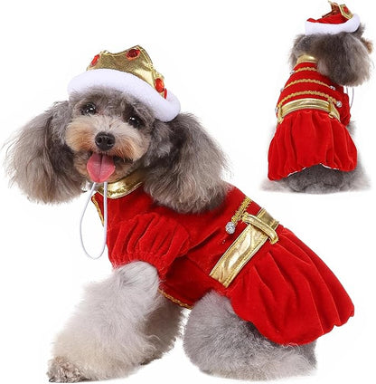 Yoption King Dog Cat Costumes with Crown Hat, Pet Halloween Christmas Velvet Funny Cosplay Costume Hoodie Outfits Clothes (XL)