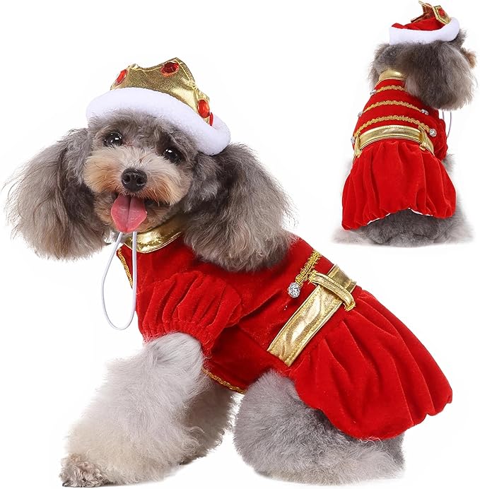 Yoption King Dog Cat Costumes with Crown Hat, Pet Halloween Christmas Velvet Funny Cosplay Costume Hoodie Outfits Clothes (M)