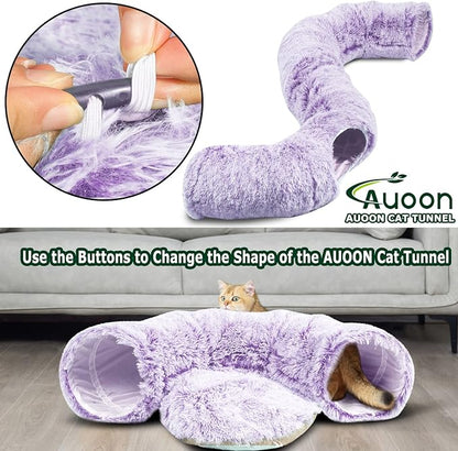 AUOON Cat Tunnel Bed with Central Mat,Big Tube Playground Toys,Soft Plush Material,Full Moon Shape for Kitten,Cat,Puppy,Rabbit,Ferret (Purple)